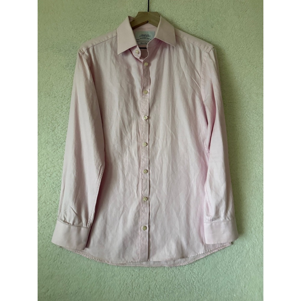Charles Tyrwhitt Dress Shirt Mens 15.5 32/33 Pink Solid Extra Slim Fit Cotton LS